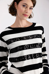 Monari Striped Sweatshirt With Tonal Sequins 808088