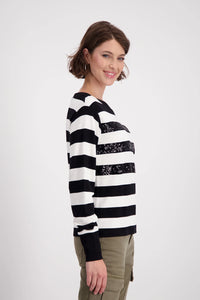 Monari Striped Sweatshirt With Tonal Sequins 808088