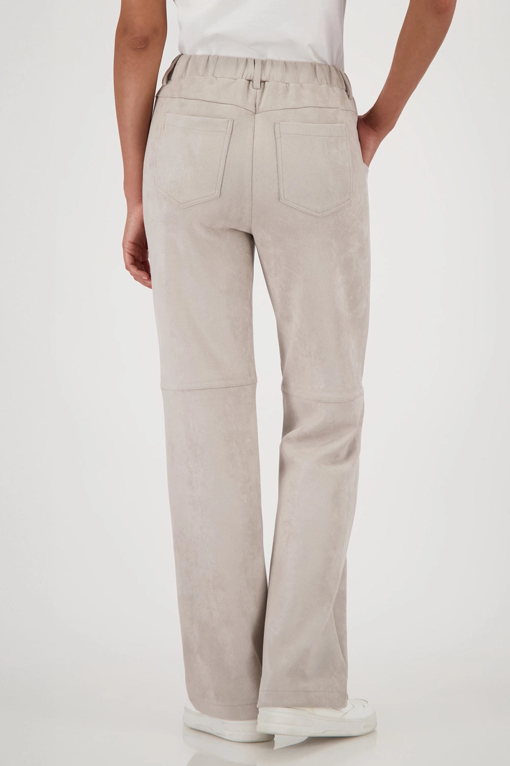 Monari Straight-leg velour trousers in Greige 808781