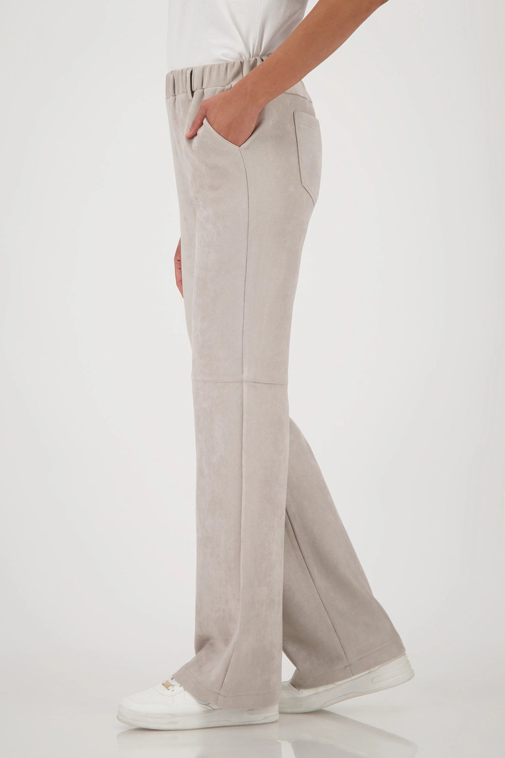 Monari Straight-leg velour trousers in Greige 808781