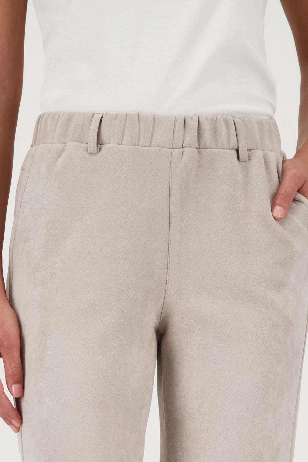 Monari Straight-leg velour trousers in Greige 808781