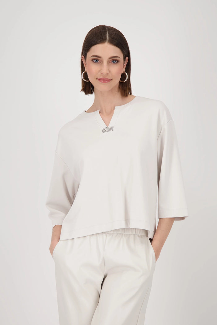 Monari Sweatshirt with rhinestones in Oat Milk 808886