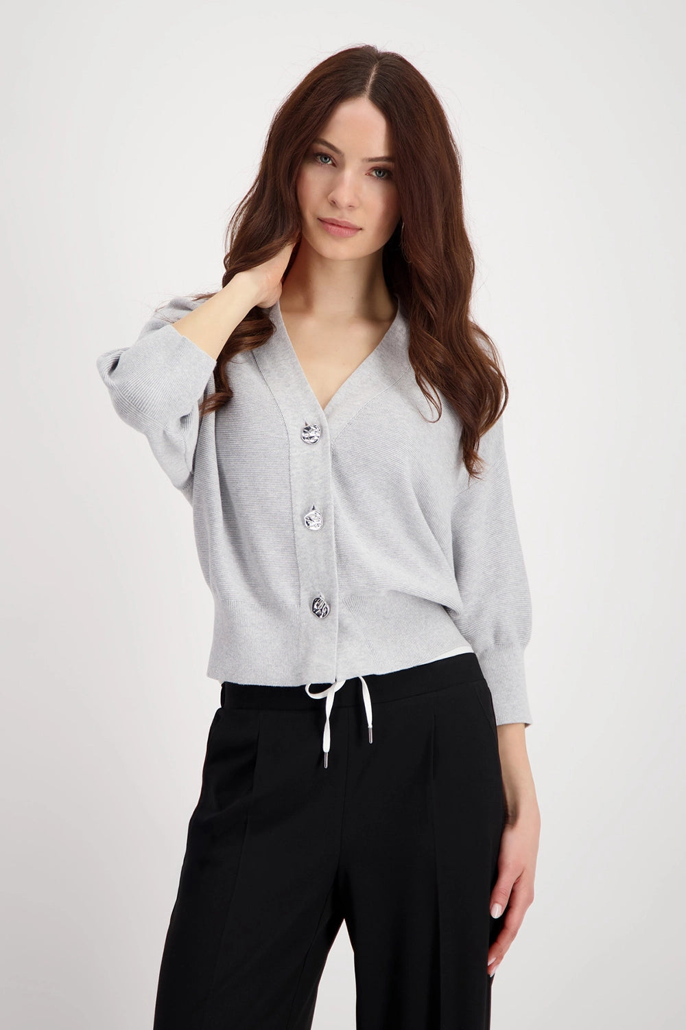 Monari Knitted cardigan with decorative buttons in Ash Grey Melange 808910