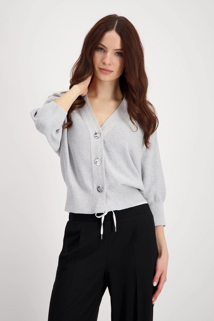 Monari Knitted cardigan with decorative buttons in Ash Grey Melange 808910