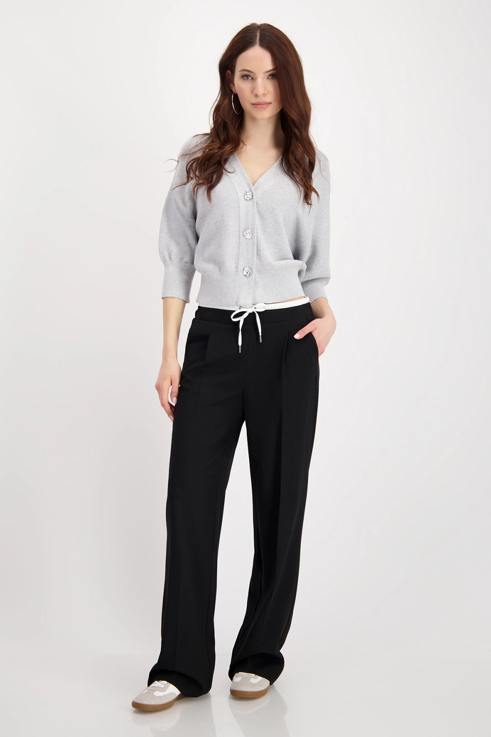 Monari Knitted cardigan with decorative buttons in Ash Grey Melange 808910