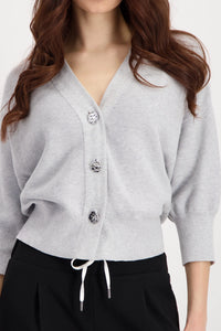Monari Knitted cardigan with decorative buttons in Ash Grey Melange 808910