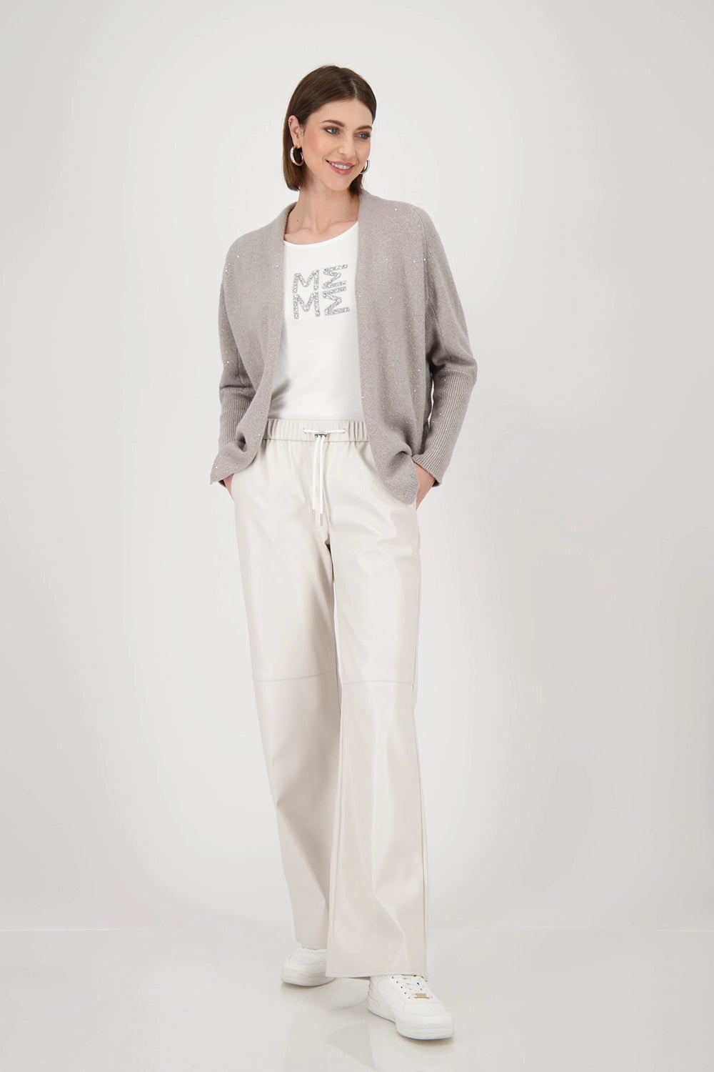 Monari Knitted cardigan with sequins in Greige 808974