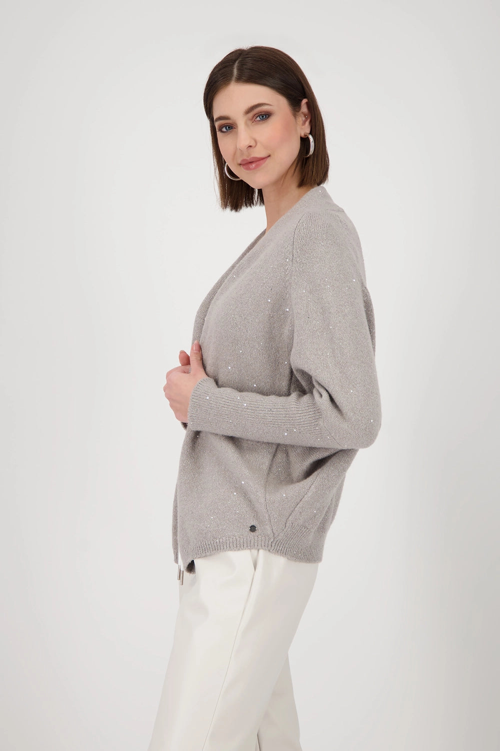 Monari Knitted cardigan with sequins in Greige 808974