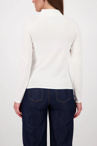 Monari Basic long-sleeve jumper with stand-up collar in Off White 808988