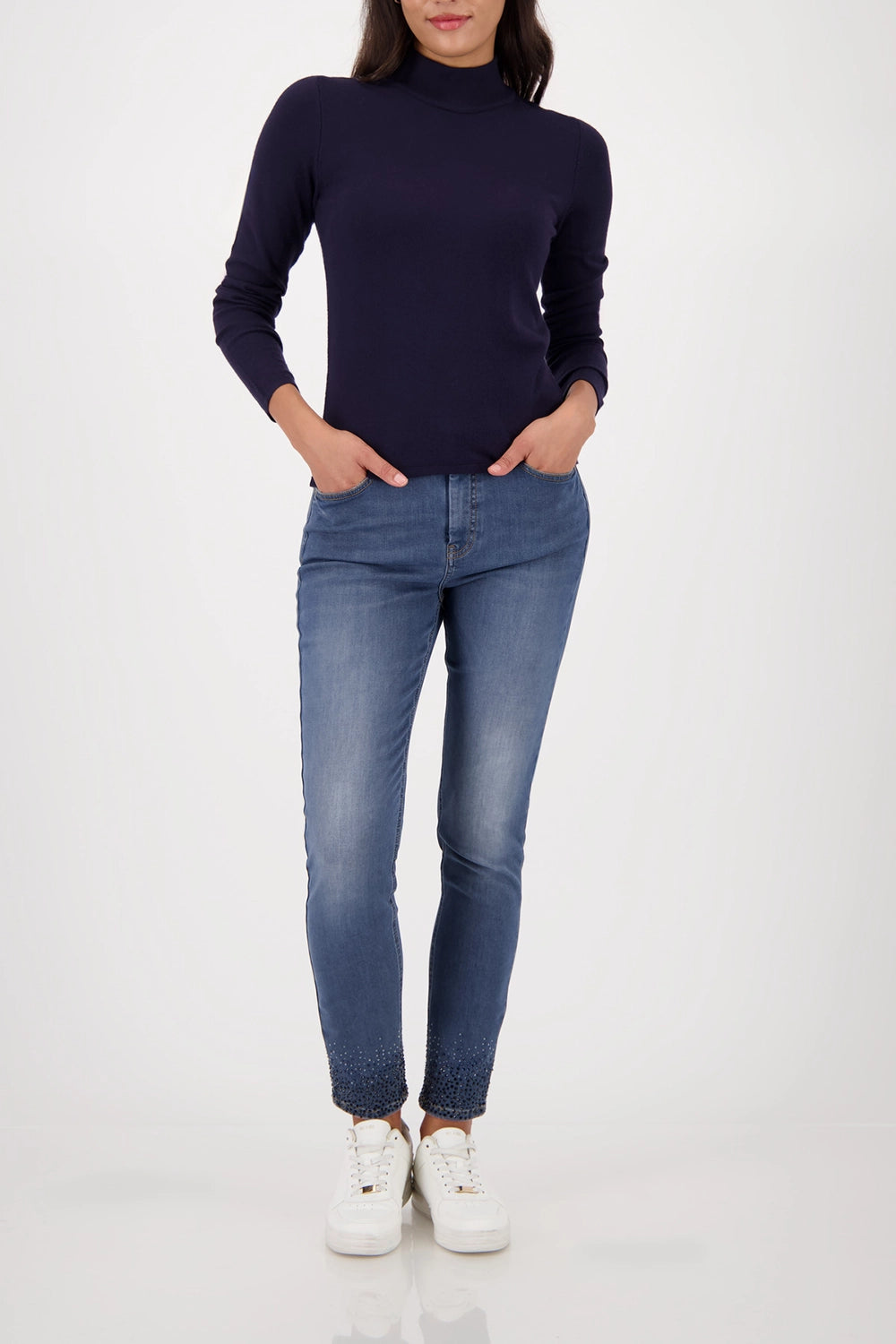 Monari Basic long-sleeve jumper with stand-up collar in Night Sky 808988