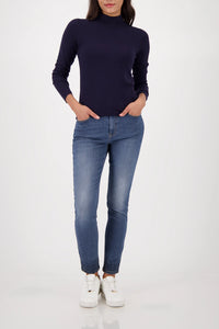 Monari Basic long-sleeve jumper with stand-up collar in Night Sky 808988