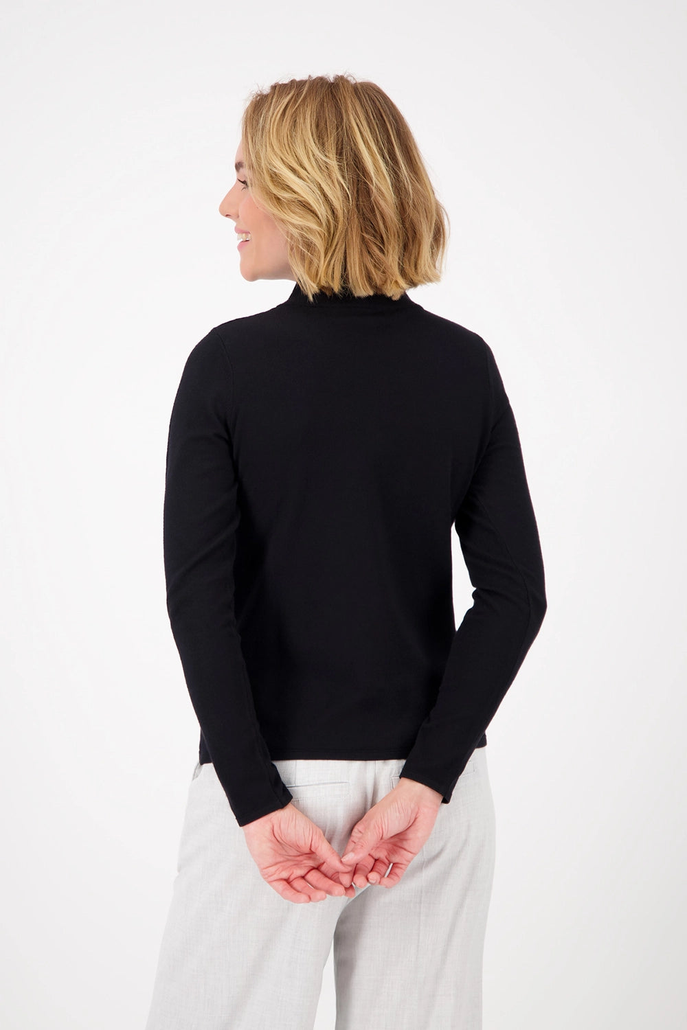Monari Basic long-sleeve jumper with stand-up collar in Black 808988