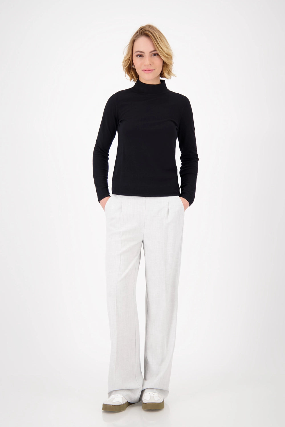 Monari Basic long-sleeve jumper with stand-up collar in Black 808988