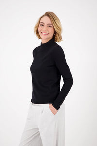 Monari Basic long-sleeve jumper with stand-up collar in Black 808988