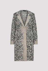 Monari Knitted coat with leopard pattern in Greige Pattern 808994