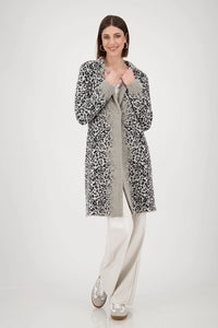 Monari Knitted coat with leopard pattern in Greige Pattern 808994