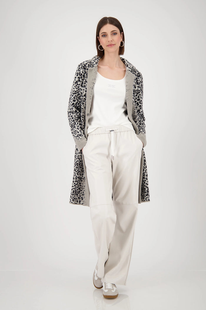 Monari Knitted coat with leopard pattern in Greige Pattern 808994