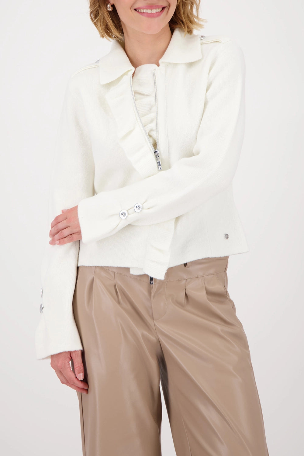 Monari Cardigan with ruffles in Cashmere 809004