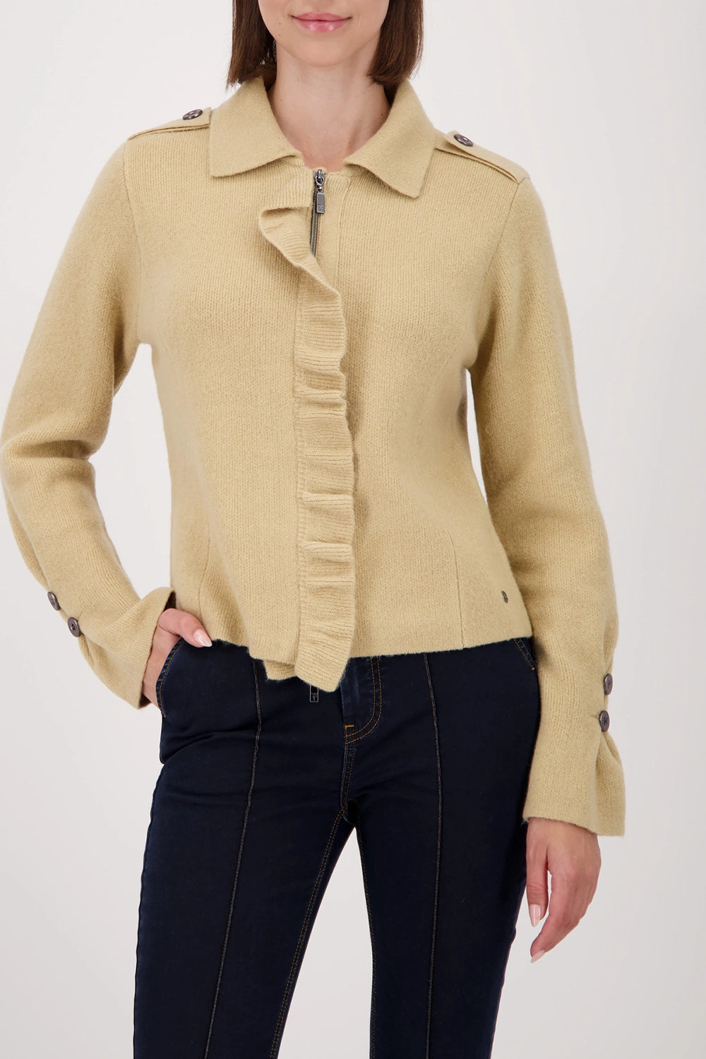 Monari Cardigan with ruffles in Cinnamon 809004