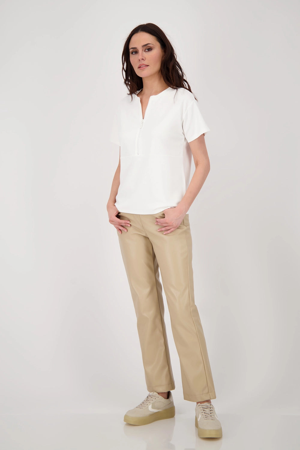 Monari Sweatshirt with zipper in Off White 809012