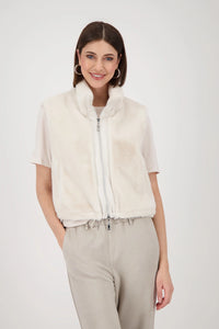 Monari Fur waistcoat with elasticated waistband in Oat Milk 809132