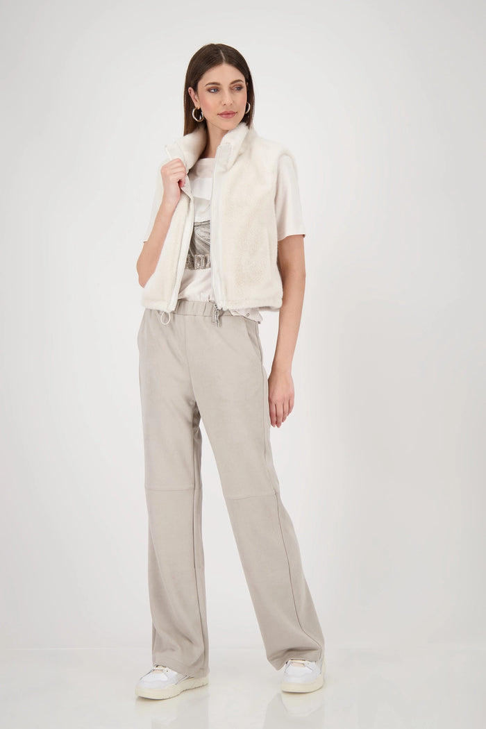 Monari Fur waistcoat with elasticated waistband in Oat Milk 809132