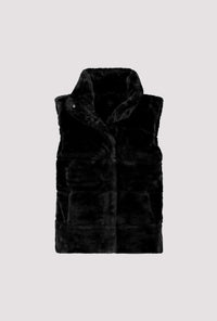 Monari Fur waistcoat with stand-up collar in Black 809140