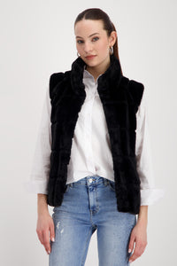 Monari Fur waistcoat with stand-up collar in Black 809140
