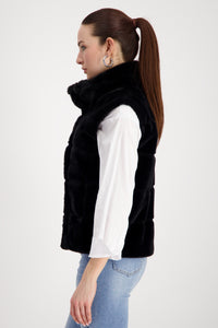 Monari Fur waistcoat with stand-up collar in Black 809140