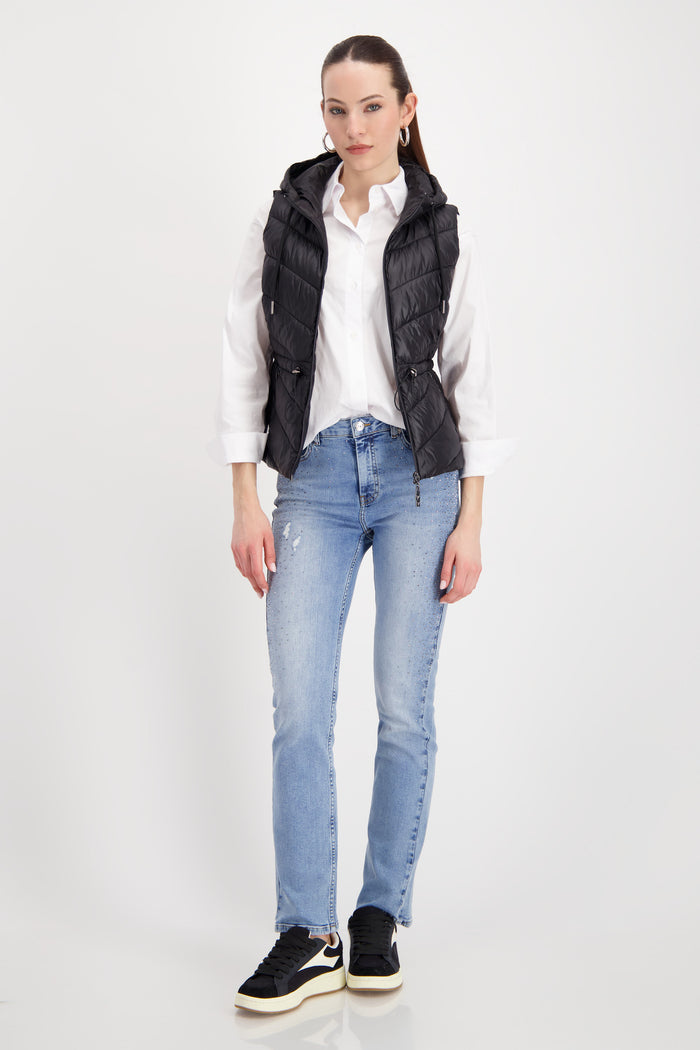 Monari Quilted waistcoat with hood in Black 809164