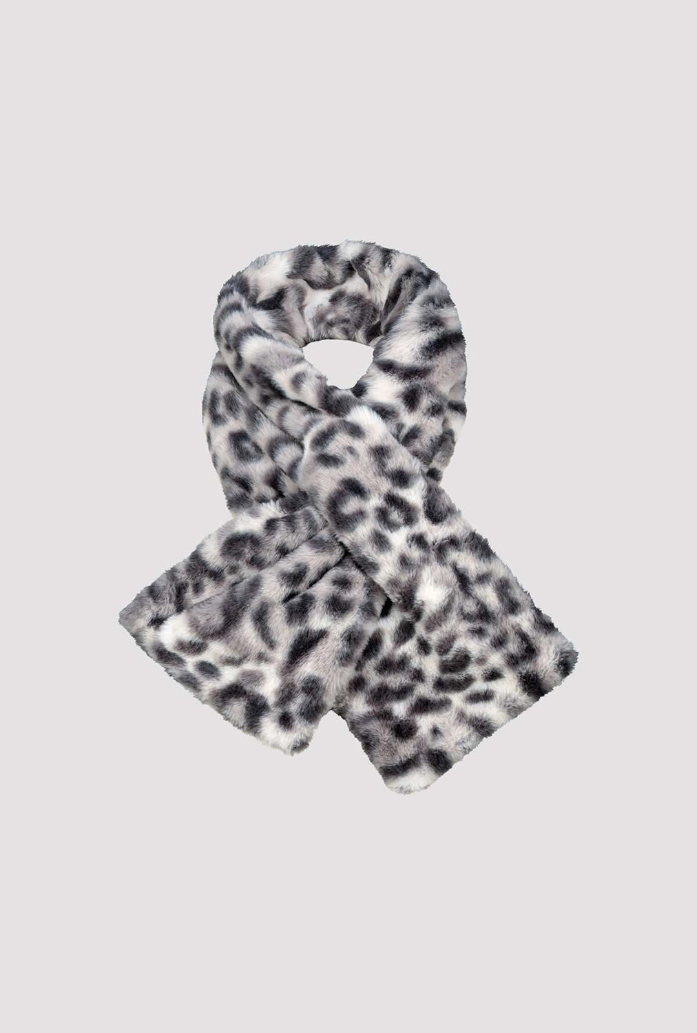 Monari Fluffy Cross Neck Scarf With Leopard Pattern in Black Pattern 809249