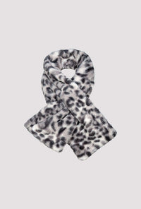 Monari Fluffy Cross Neck Scarf With Leopard Pattern in Black Pattern 809249