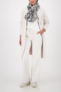 Monari Fluffy Cross Neck Scarf With Leopard Pattern in Black Pattern 809249