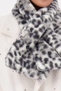 Monari Fluffy Cross Neck Scarf With Leopard Pattern in Black Pattern 809249
