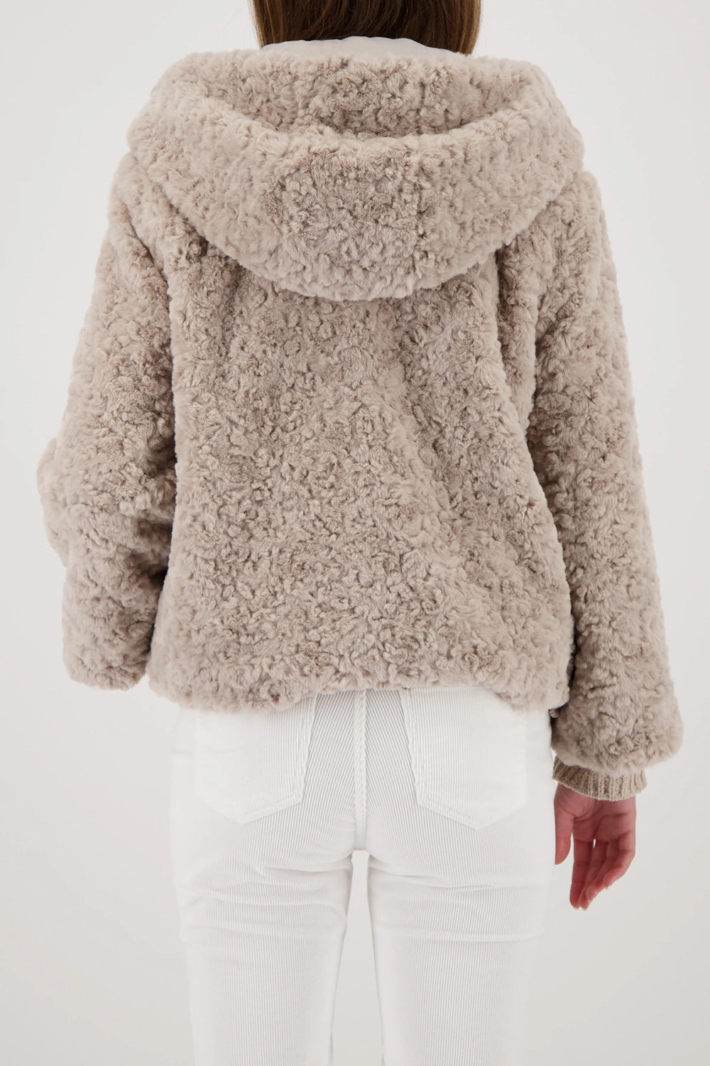 Monari Fake Fur Jacket With Hood in Lattemacchiato 809273
