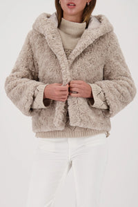 Monari Fake Fur Jacket With Hood in Lattemacchiato 809273