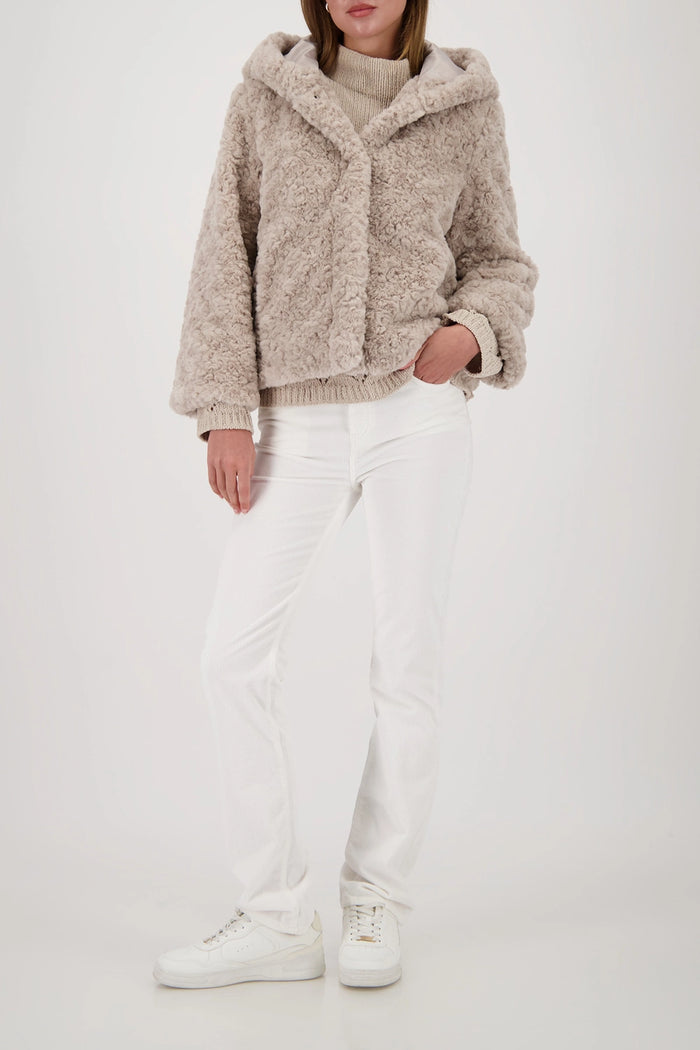 Monari Fake Fur Jacket With Hood in Lattemacchiato 809273