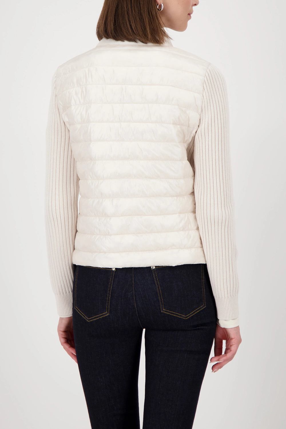 Monari Quilted Jacket With Knitted Sleeves in Almond 809294