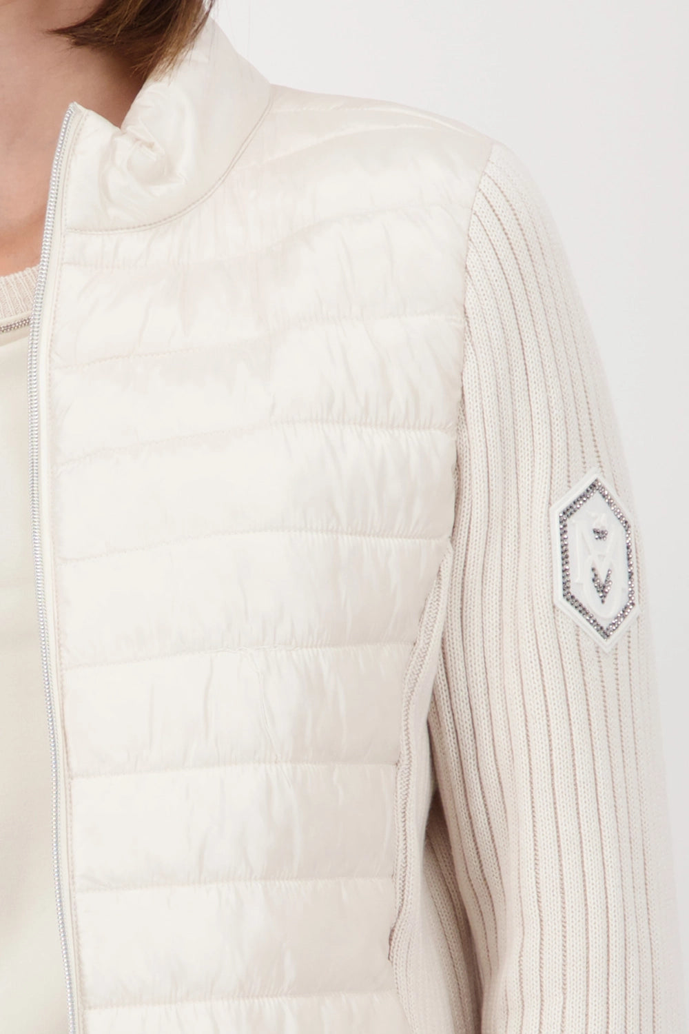 Monari Quilted Jacket With Knitted Sleeves in Almond 809294
