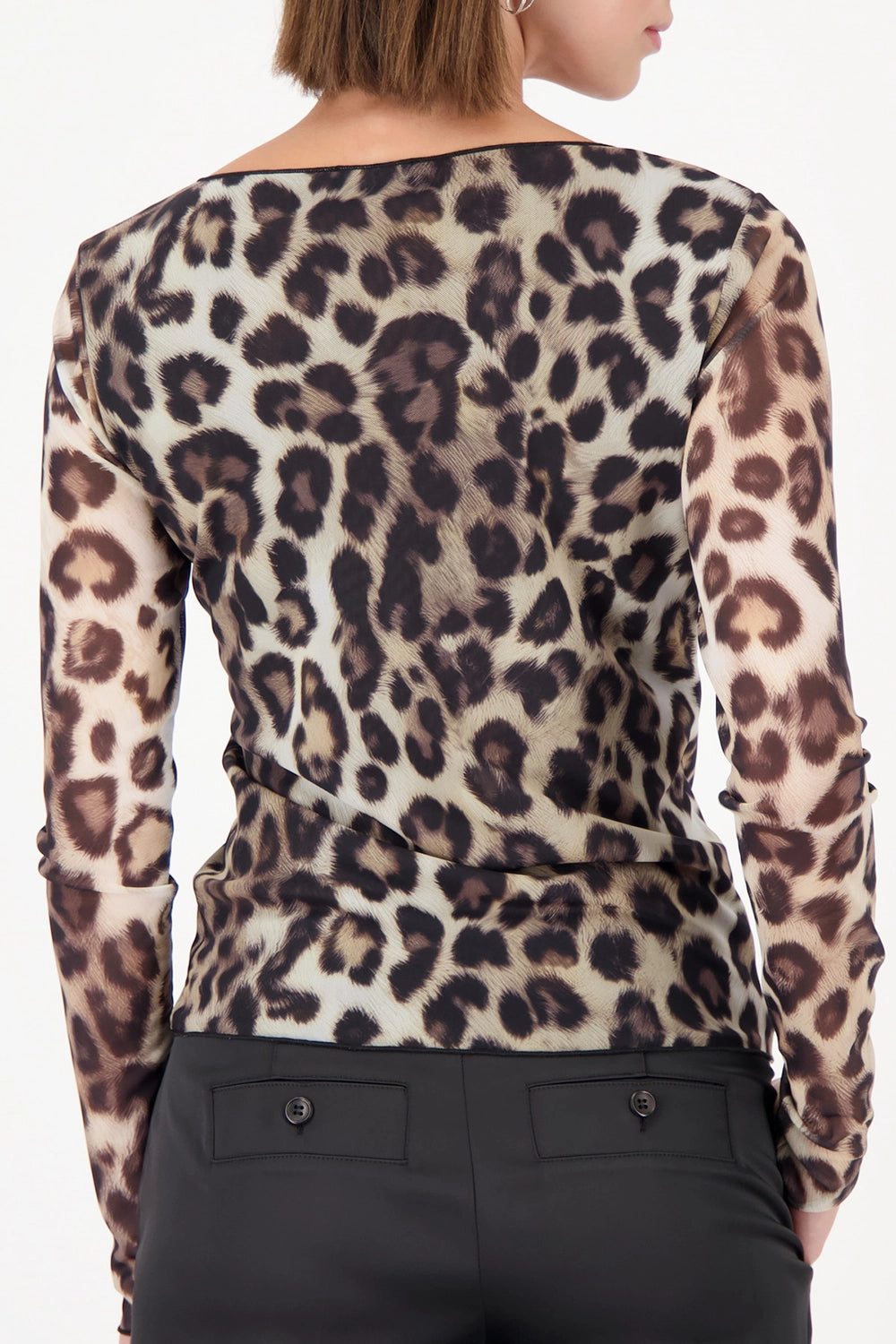 Monari Long-Sleeve Mesh Shirt With Leopard Print in Black  Pattern 809324