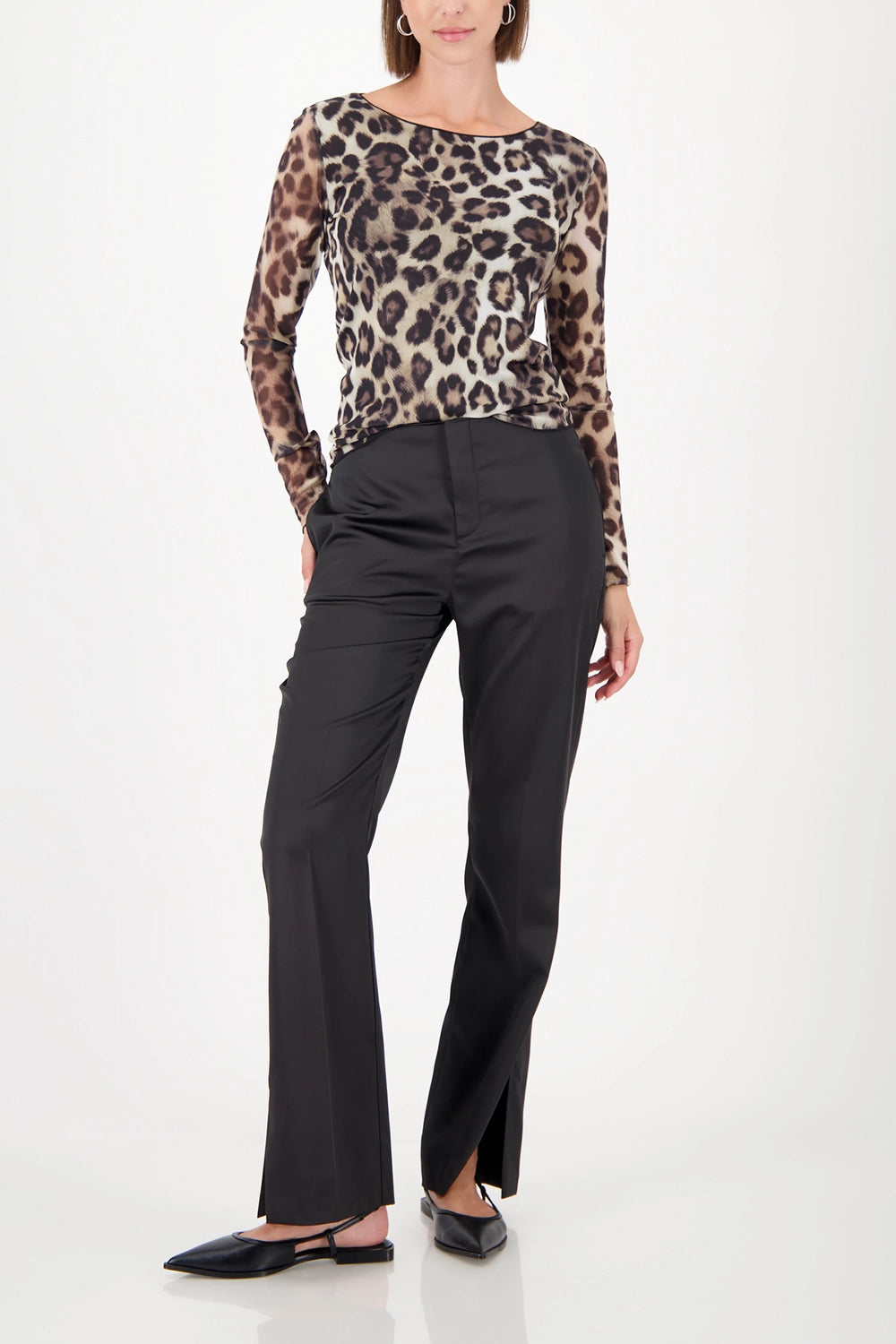 Monari Long-Sleeve Mesh Shirt With Leopard Print in Black  Pattern 809324