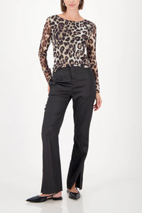Monari Long-Sleeve Mesh Shirt With Leopard Print in Black  Pattern 809324