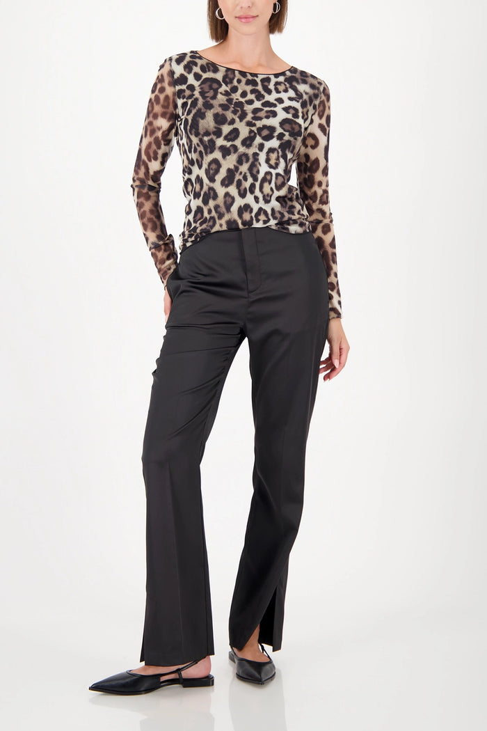 Monari Long-Sleeve Mesh Shirt With Leopard Print in Black  Pattern 809324