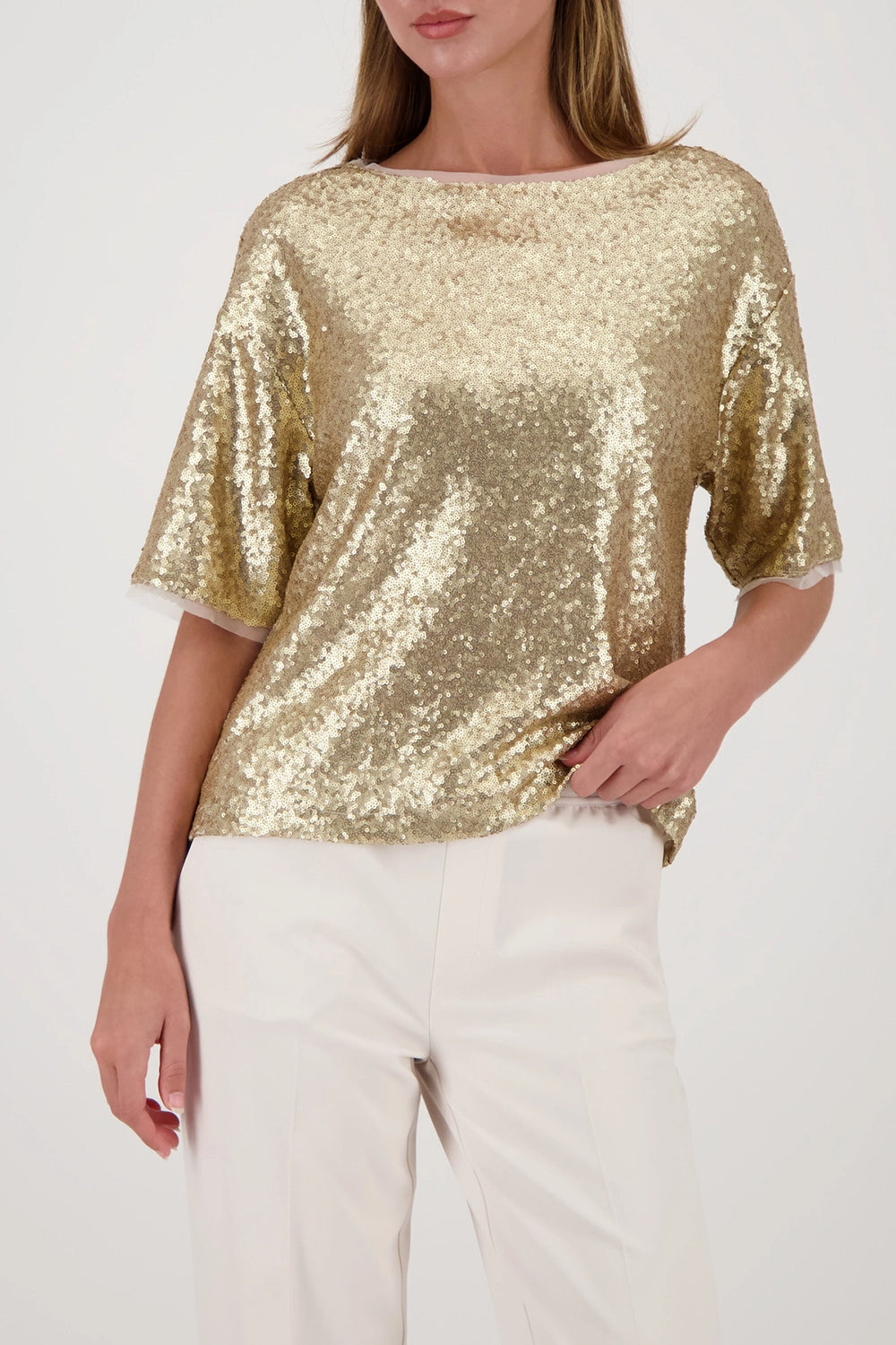 Monari Sequin Shirt in Almond 809404