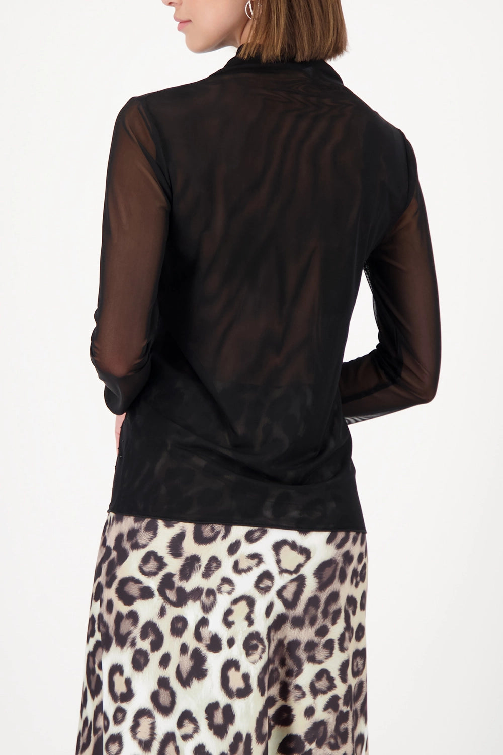 Monari Long-Sleeved Mesh Shirt With Rhinestones in Black 809429