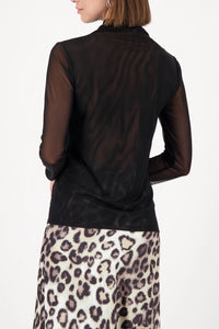 Monari Long-Sleeved Mesh Shirt With Rhinestones in Black 809429