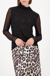 Monari Long-Sleeved Mesh Shirt With Rhinestones in Black 809429