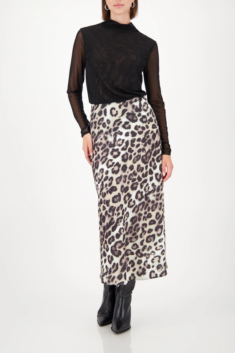 Monari Long-Sleeved Mesh Shirt With Rhinestones in Black 809429