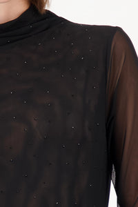 Monari Long-Sleeved Mesh Shirt With Rhinestones in Black 809429