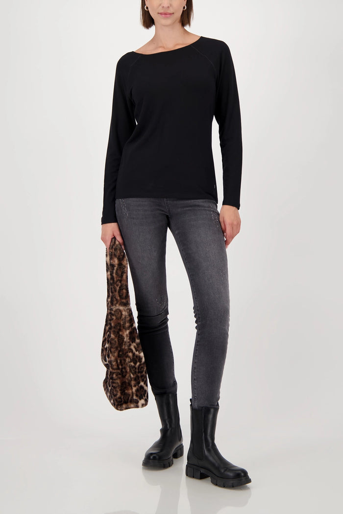 Monari Basic Shirt With Glossy Seam in Black 809436